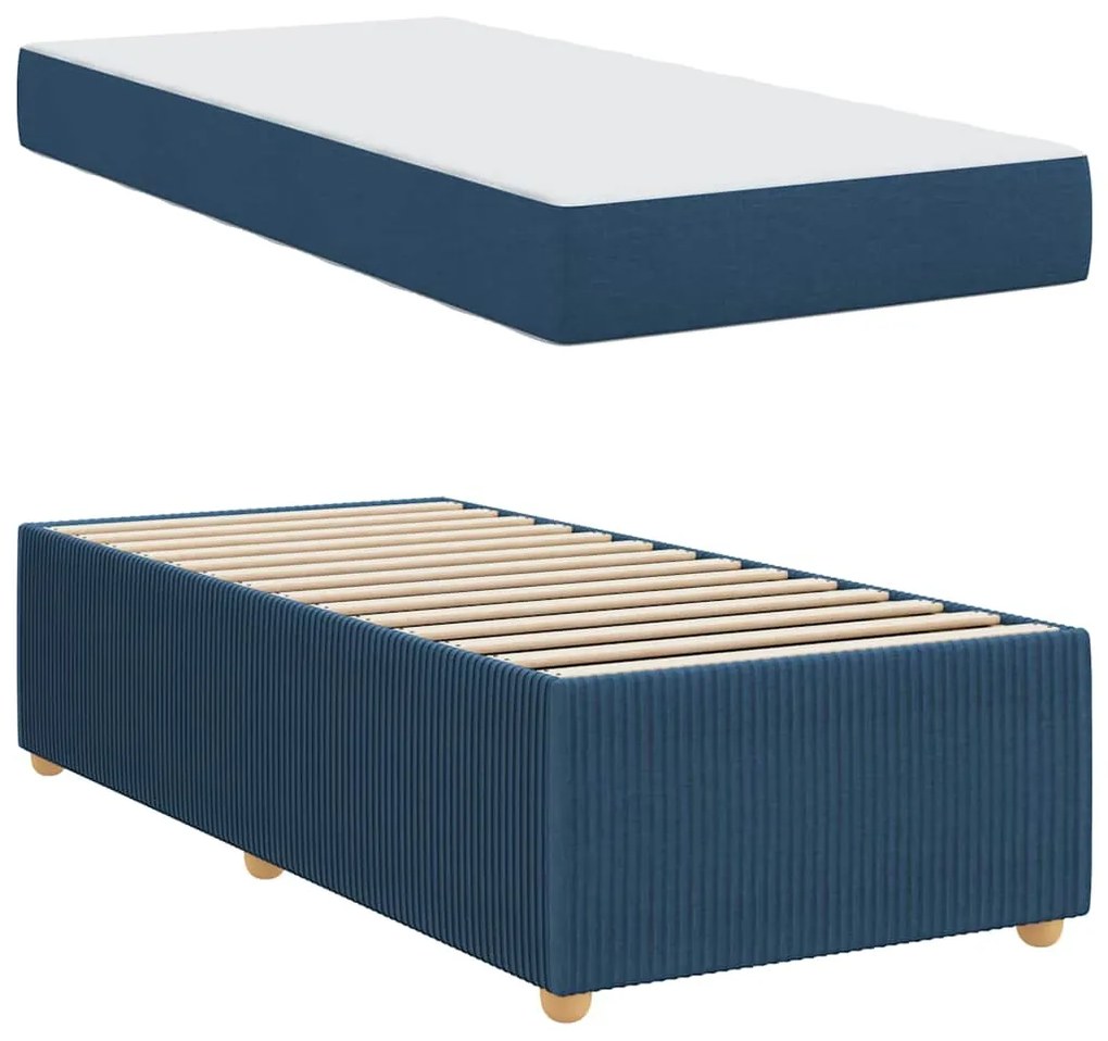 vidaXL Σκελετός Κρεβατιού με στρώμα Μπλε 90 x 190 cm ύφασμα