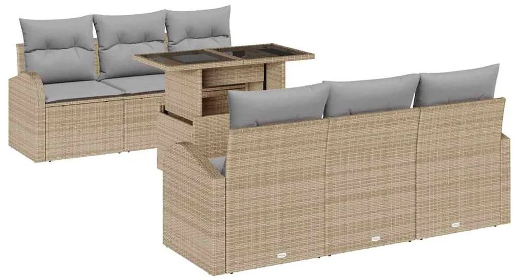 vidaXL Σετ Καναπέ Κήπου με μαξιλάρι 7 pcs Μπεζ Πολυ ράταν