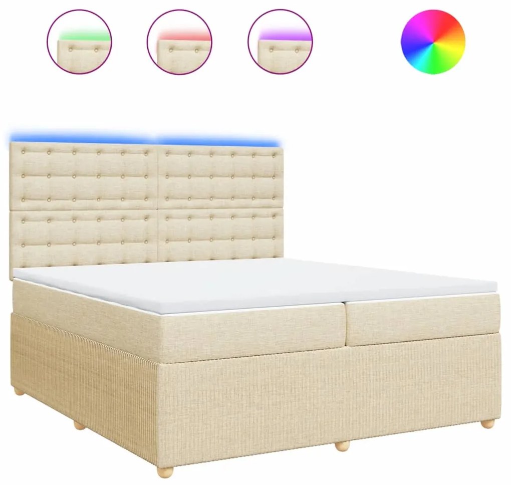 vidaXL Κρεβάτι Boxspring με Στρώμα Κρεμ 200x200 εκ. Υφασμάτινο