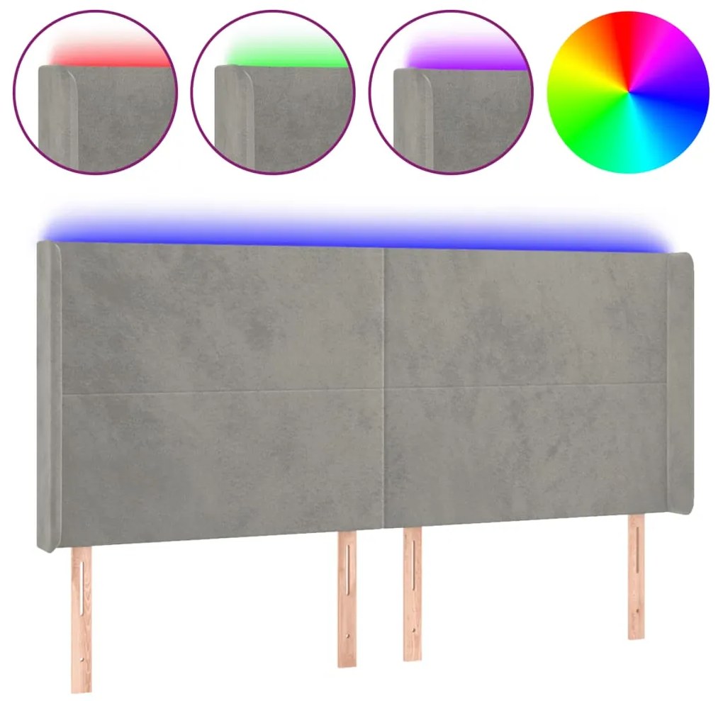 vidaXL Κεφαλάρι Κρεβατιού LED Ανοιχτό Γκρι 163x16x118/128εκ. Βελούδινο
