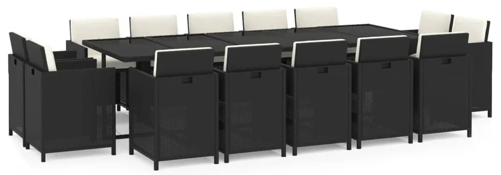 vidaXL Σετ Τραπεζαρίας Κήπου 15 τεμ Μαύρο από Συνθ. Ρατάν με Μαξιλάρια