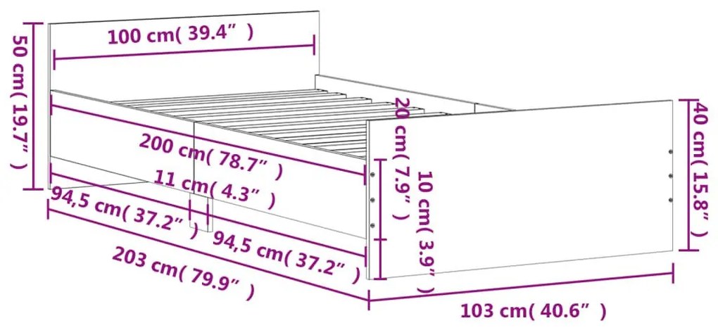 Πλαίσιο Κρεβατιού Χωρ. Στρώμα Sonoma Δρυς 100x200εκ Επ. Ξύλο - Καφέ