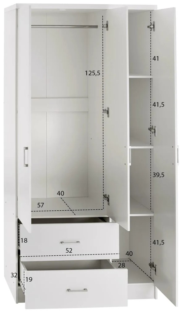 ΝΤΟΥΛΑΠΑ 3ΦΥΛΛΗ ME 2 ΣΥΡΤΑΡΙΑ CAESAR  ΛΕΥΚΗ 89x42,5x181 εκ.