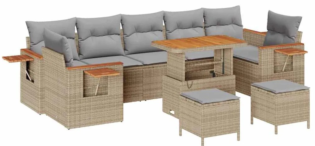 vidaXL Σετ Καναπέ Κήπου 10 pcs Μπεζ 90 x 55 x 71 cm Πολυ ράταν
