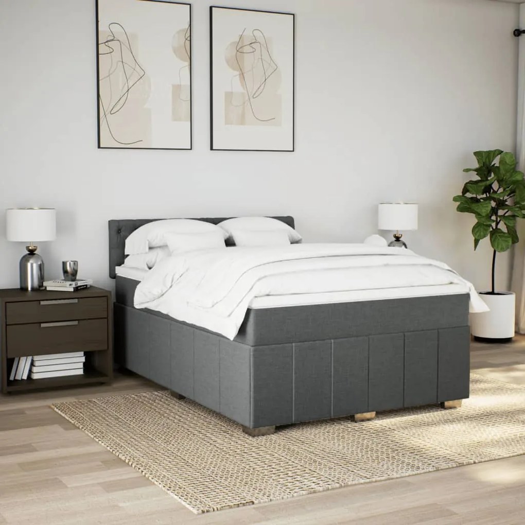 vidaXL Κρεβάτι Boxspring με Στρώμα Σκούρο Γκρι 140x190 εκ. Υφασμάτινο