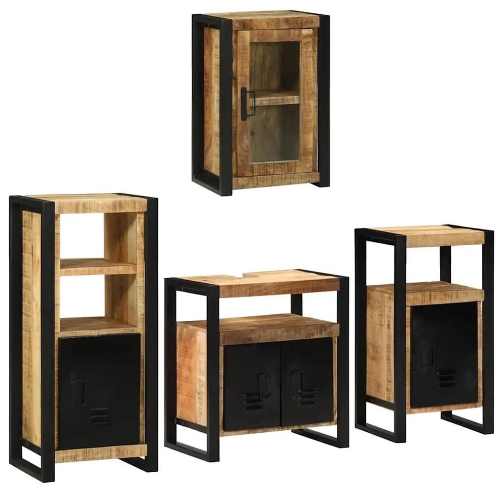 vidaXL Σετ Επίπλων Μπάνιου με ράφι 4 pcs Καφέ Στερεό ξύλο μάνγκο