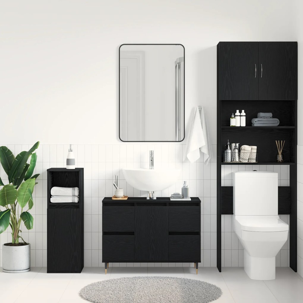 vidaXL Νιπτήρας μπάνιου Μαύρη Δρυς 80x33x60 εκ Επεξεργασμένο ξύλο