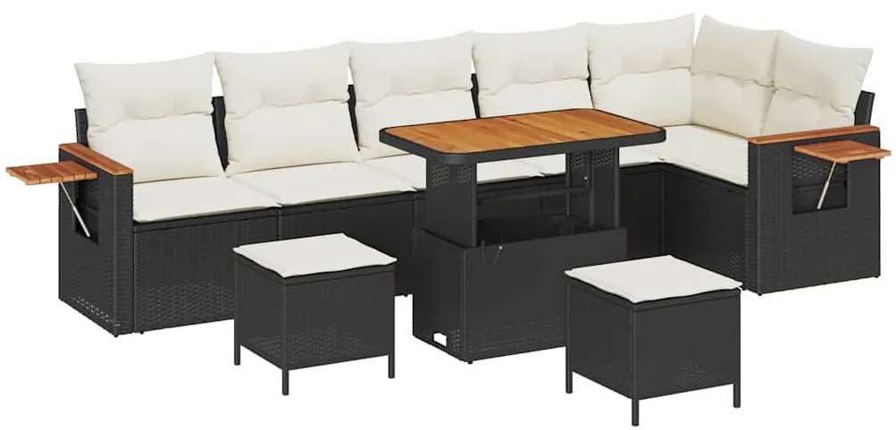 vidaXL Σετ Καναπέ Κήπου με μαξιλάρι 9 pcs Μαύρο Πολυ ράταν