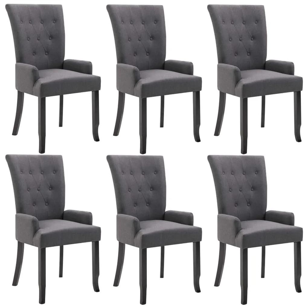Καρέκλες Τραπεζαρίας με Μπράτσα 6 τεμ. Σκούρο Γκρι Υφασμάτινες - Γκρι