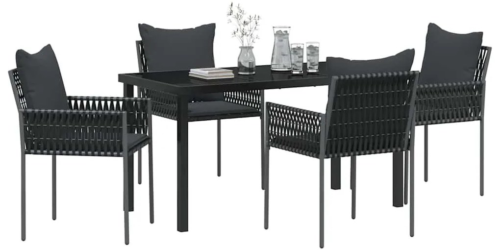 vidaXL Σέτ φαγητού για κήπο 5 pcs Μαύρο Πολυ ράταν
