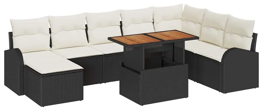 vidaXL Σετ Καναπέ Κήπου με αποθήκευση 9 pcs Μαύρο Πολυ ράταν