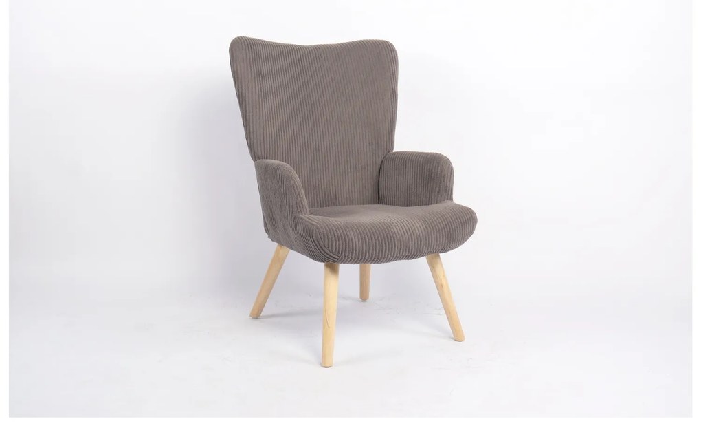 Πολυθρόνα ArteLibre LIRA Γκρι Ύφασμα Κοτλέ/Ξύλο 94.5x64x70.5cm