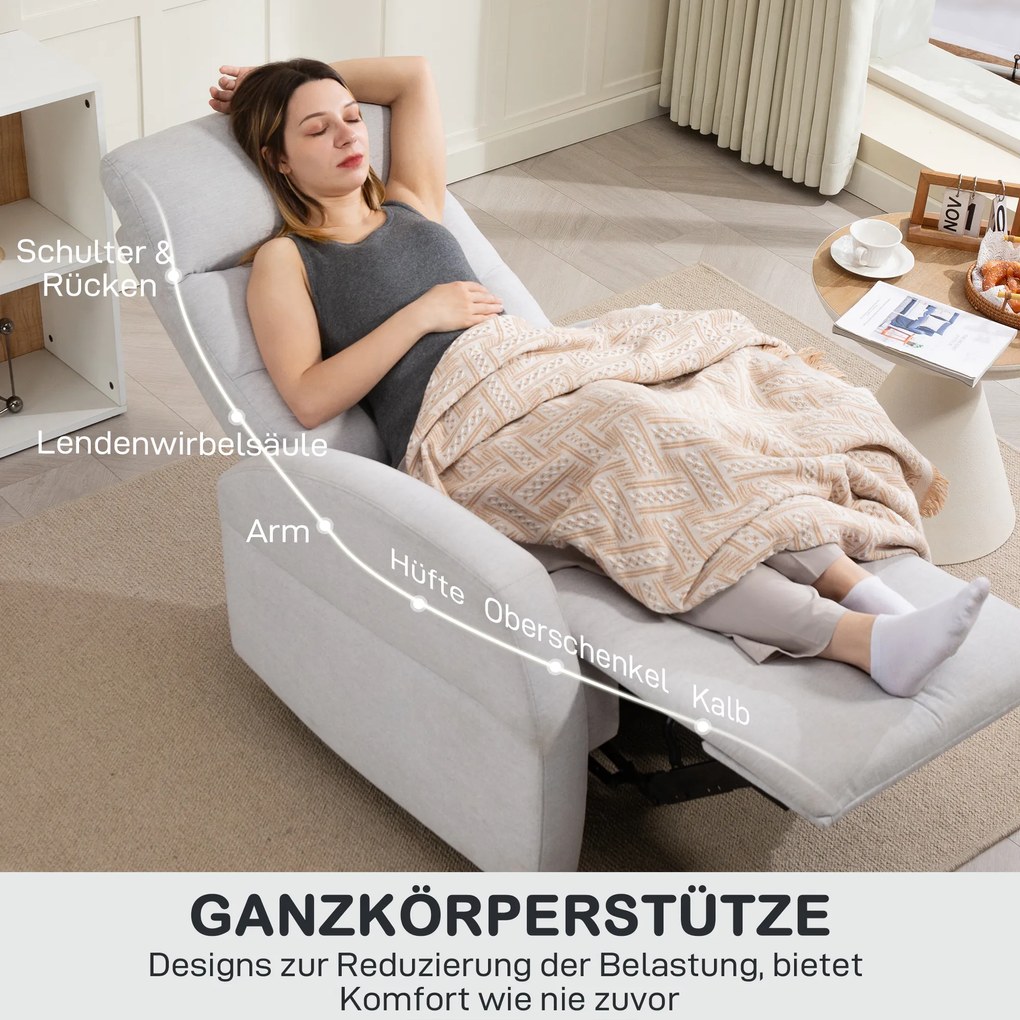 HOMCOM Ρυθμιζόμενη πολυθρόνα με υποπόδιο, Μοντέρνα πολυθρόνα, Ανοιχτό γκρι