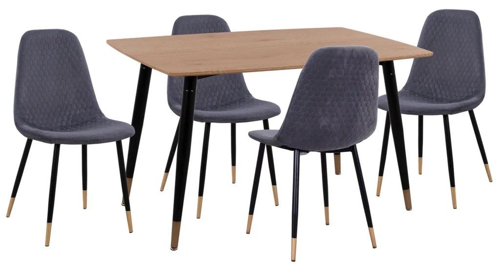 Σετ τραπεζαρίας ALIZA C11196.01 5 τμχ. από MDF TOP - Βελούδο Γκρί & Μέταλλο Μαύρο 120x80x74 εκ.