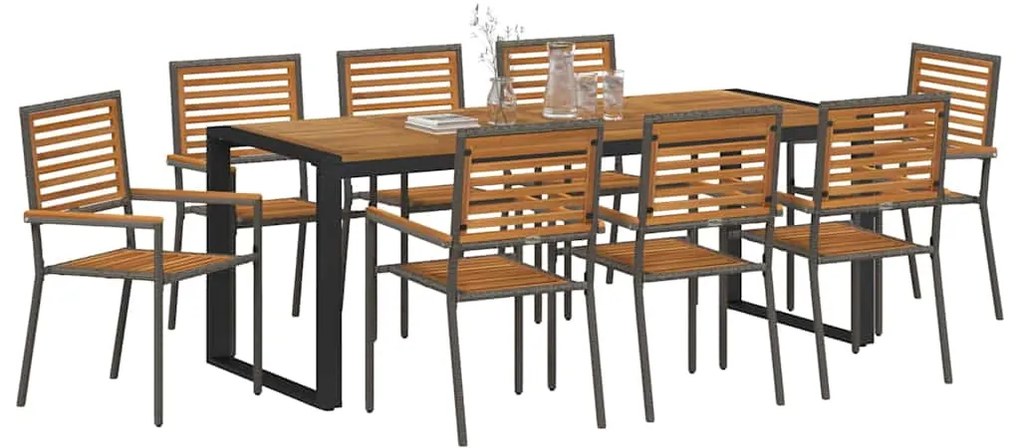 vidaXL Σέτ φαγητού για κήπο 9 pcs Γκρι και Ξύλο 200 x 80 x 75 cm