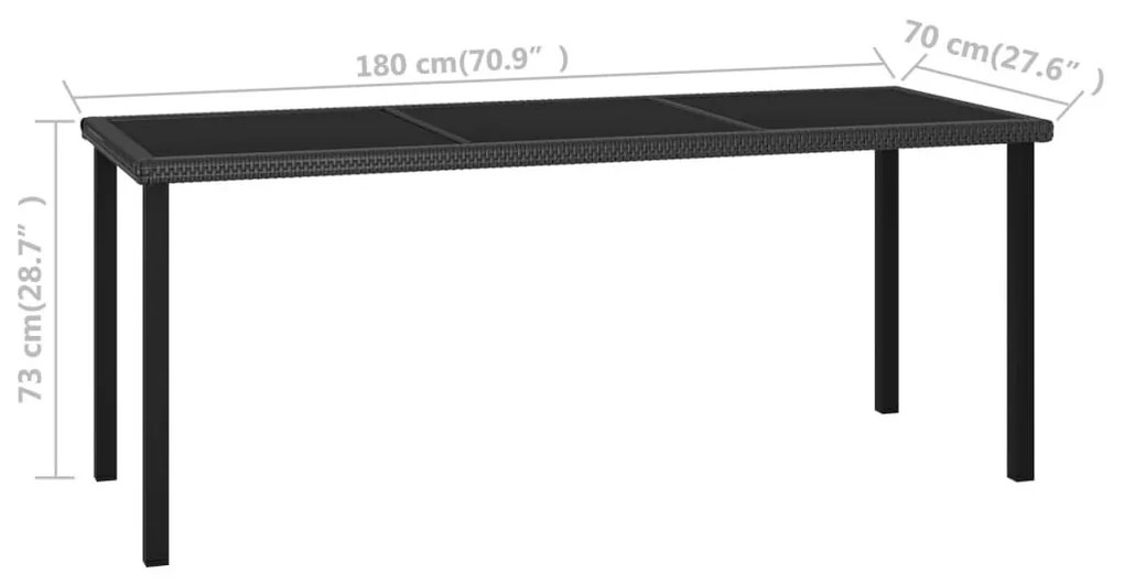 Τραπεζαρία Κήπου Μαύρη 180 x 70 x 73 εκ. από Συνθετικό Ρατάν - Μαύρο