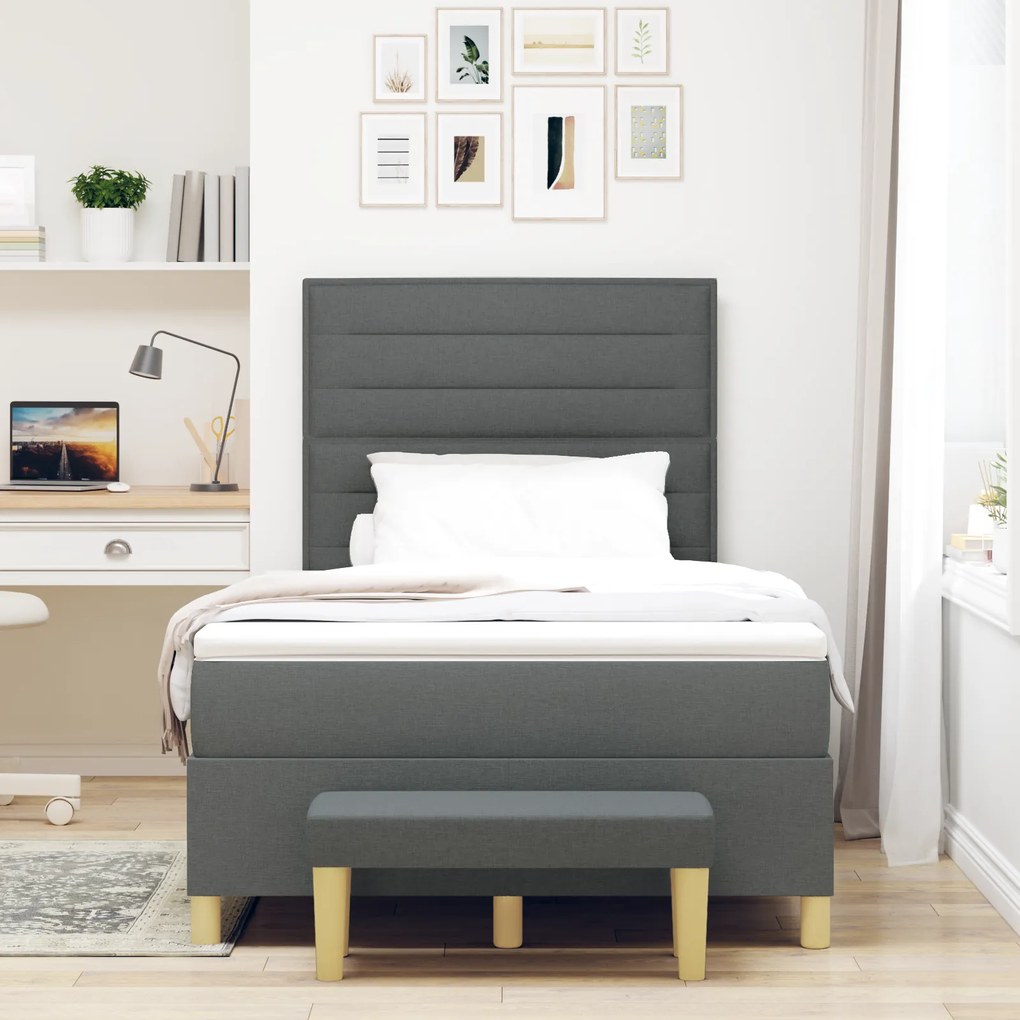 vidaXL Κρεβάτι Box Spring με Στρώμα & Πάγκο Σκούρο Γκρι 120x190 εκ Ύφασμα