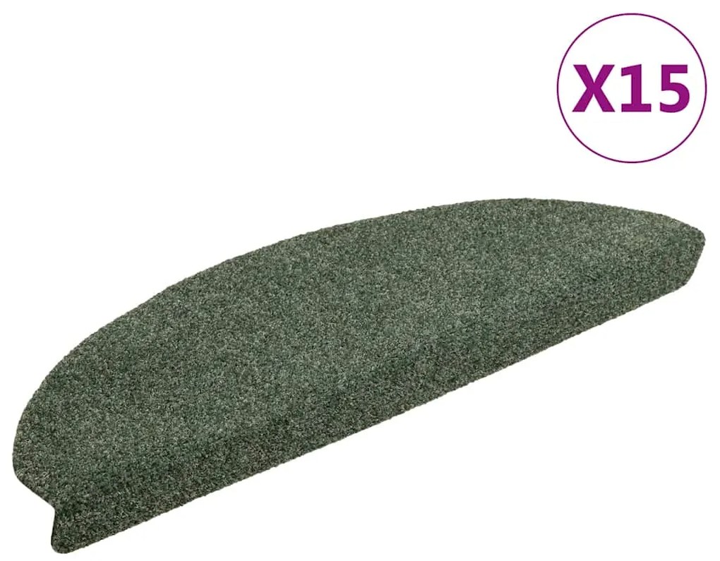 vidaXL Πατάκια Σκάλας Αυτοκόλ. 15 τεμ Πράσινα 65x21x4 εκ. Βελονιασμένο