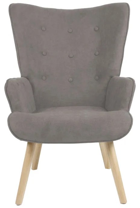 Πολυθρόνα Fluffy pakoworld ύφασμα γκρι-πόδι rubberwood φυσικό 75x69x96εκ