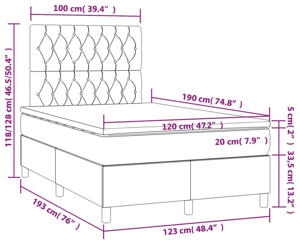 Κρεβάτι Boxspring με Στρώμα Σκούρο Γκρι 120x190 εκ Υφασμάτινο - Γκρι