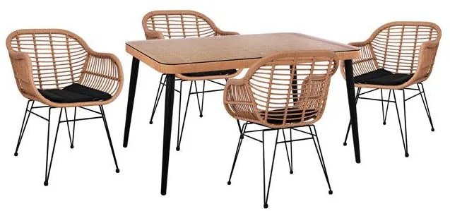 Σετ Κήπου Τραπεζαρία ALLEGRA C10490 5τεμ Μαύρο - Μπέζ με Τραπέζι 140x80x78 εκ. & 4 Καρέκλες Wicker