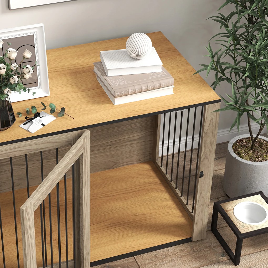 PawHut Κλουβί Σκύλου, Κλουβί Κατοικιδίου για Μεγάλους Σκύλους, Σκυλόσπιτο, Εσωτερικού Χώρου, 106 x 60 x 76 cm, Δρυς