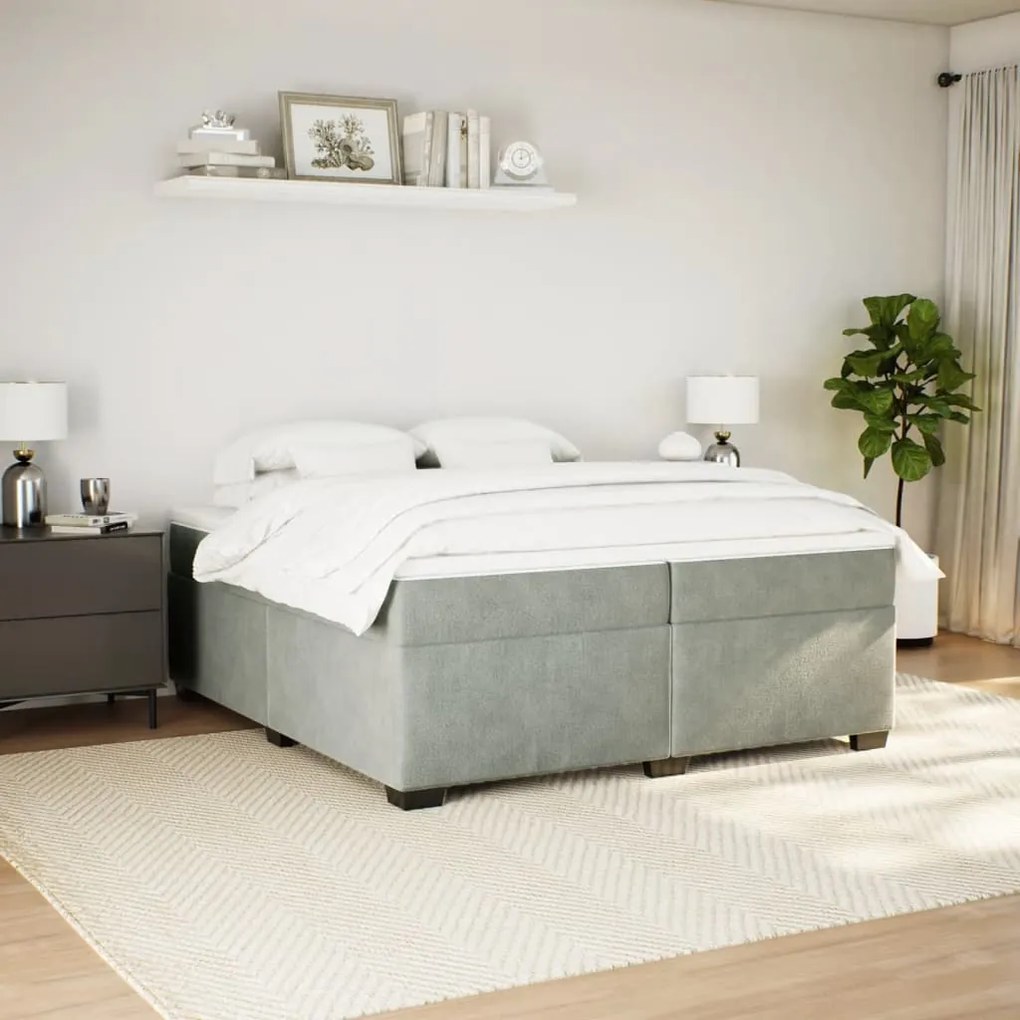 vidaXL Κρεβάτι Boxspring με Στρώμα Ανοιχτό Γκρι 200x200 εκ. Βελούδινο