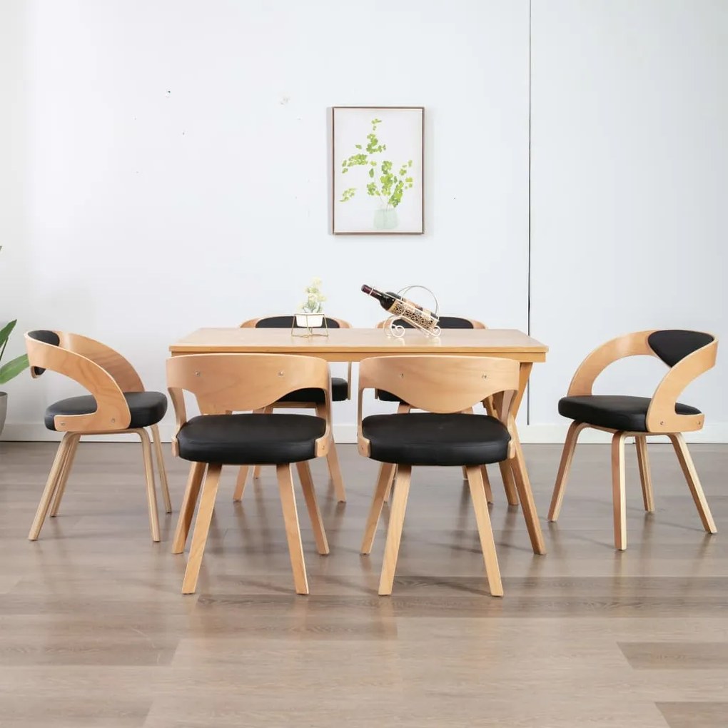 vidaXL Καρέκλες Τραπεζαρίας 6 τεμ. Μαύρες Λυγισμ. Ξύλο/Συνθετικό Δέρμα