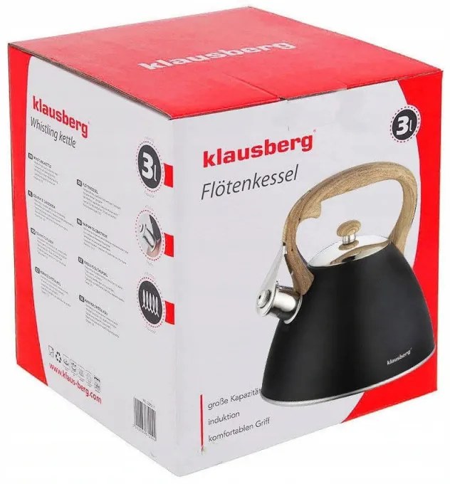 Τσαγιέρα Klausberg KB 7262, 22εκ., 3 λίτρα, Με ηχητική ειδοποίηση σφύριγμα, Επαγωγής , Μαύρο