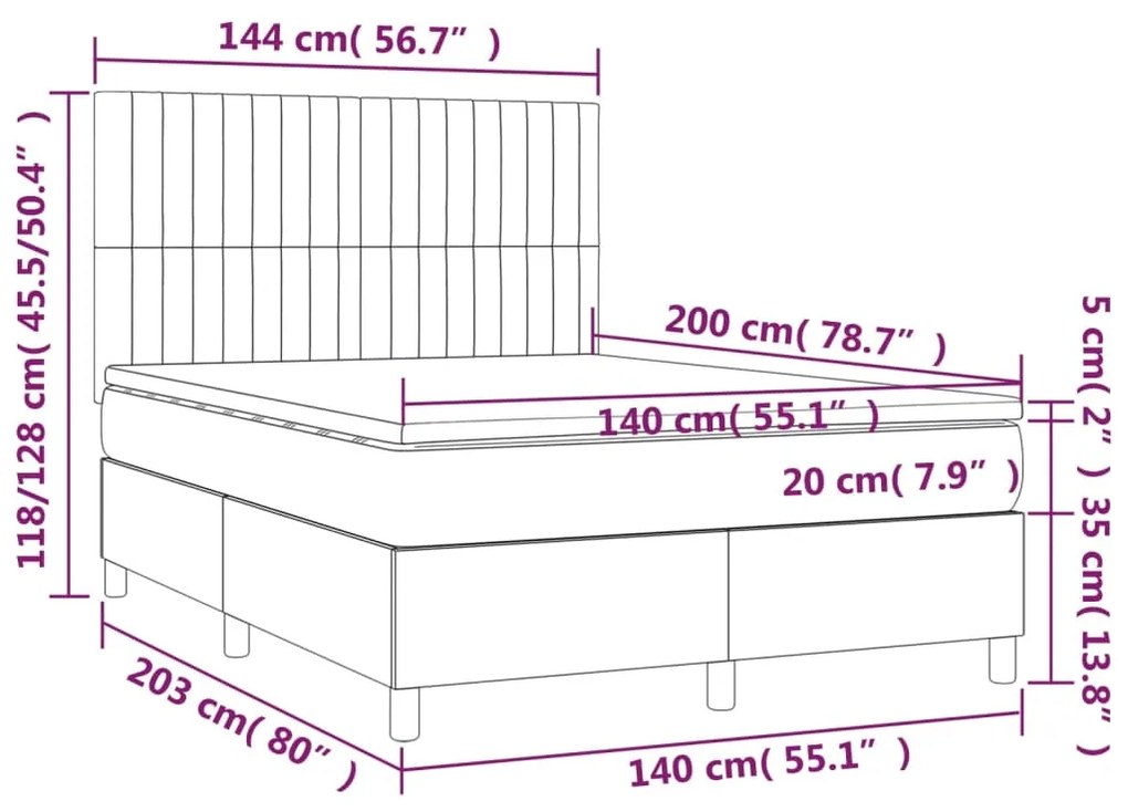 ΚΡΕΒΑΤΙ BOXSPRING ΜΕ ΣΤΡΩΜΑ &amp; LED ΣΚ. ΜΠΛΕ 140X200ΕΚ. ΒΕΛΟΥΔΙΝΟ 3136249