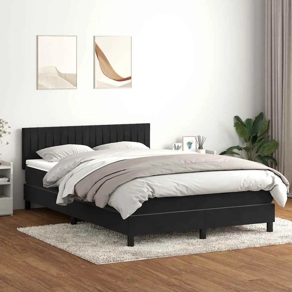 vidaXL Κρεβάτι Boxspring με Στρώμα Μαύρο 1140x210 εκ. Βελούδινο