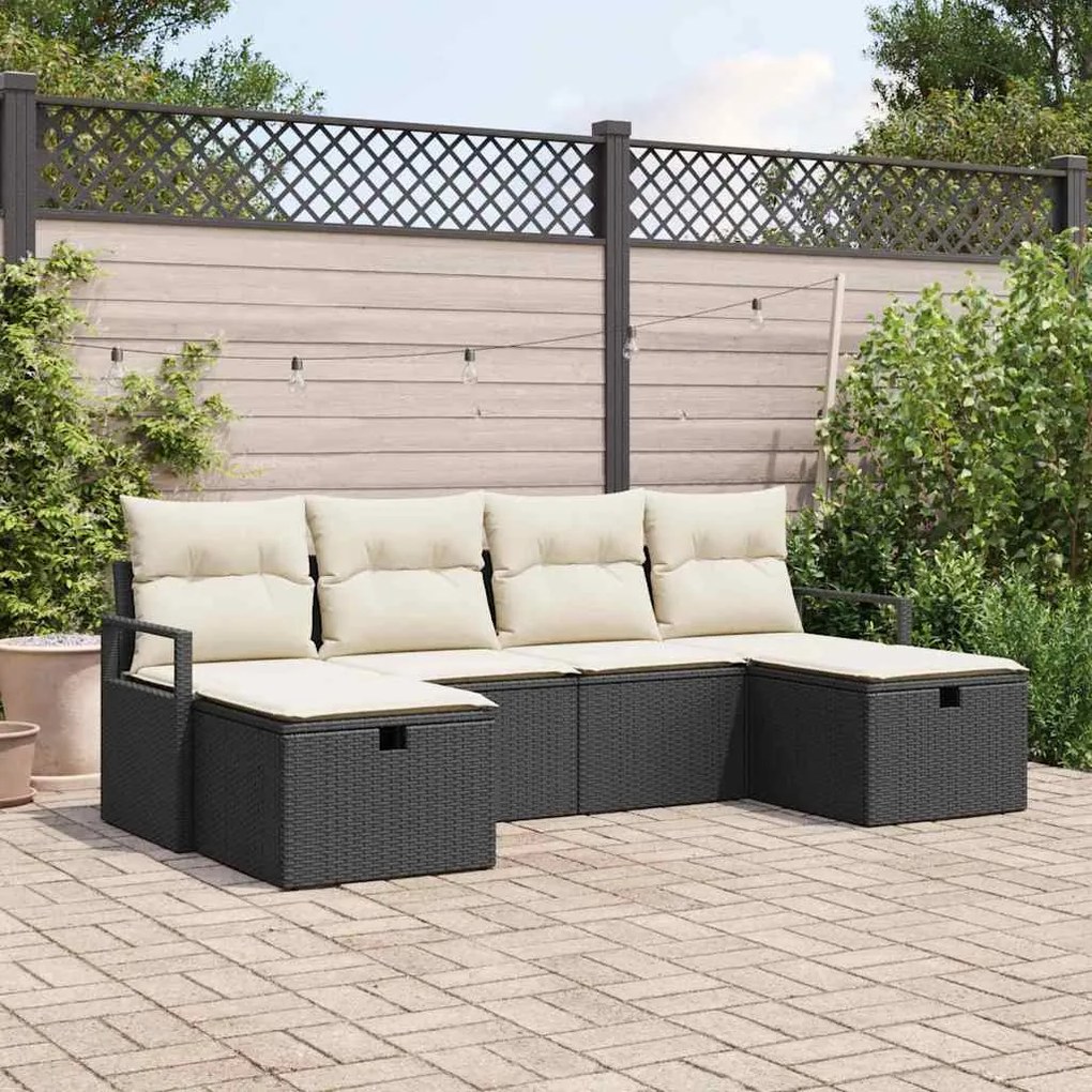 vidaXL Σετ Καναπέ Κήπου 6 pcs Μαύρο και κρεμ 230 x 117 x 85 εκ.