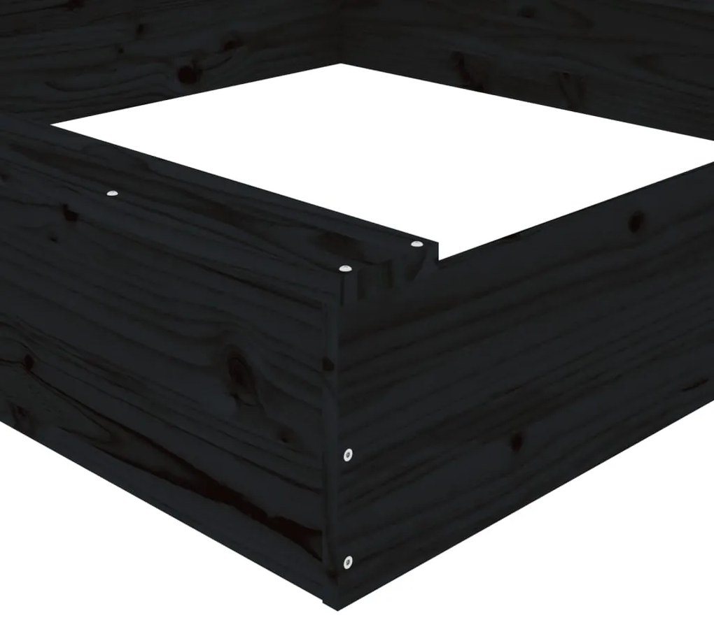 vidaXL Αμμοδόχος με Καθίσματα Μαύρη Τετράγωνη από Μασίφ Ξύλο Πεύκου