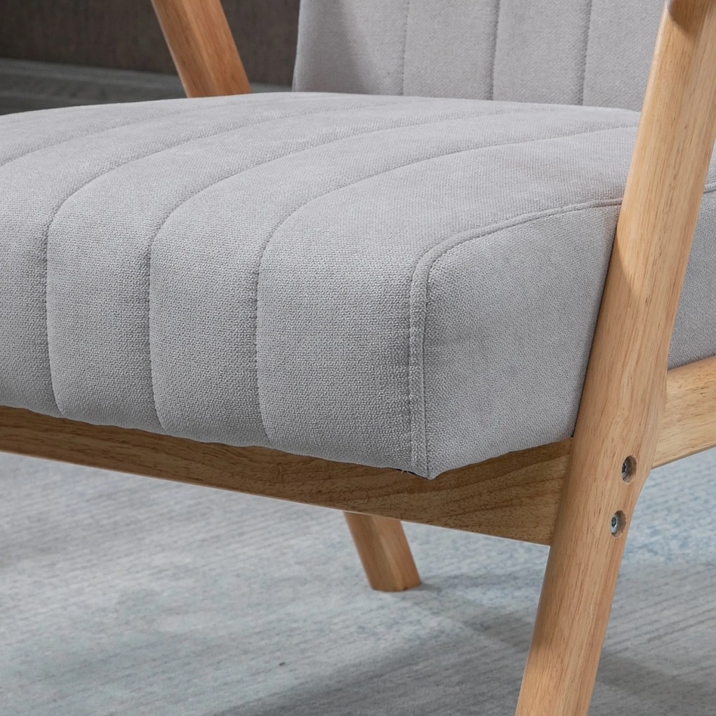 HOMCOM Πολυθρόνα σε Σκανδιναβικό Σχέδιο, έως 120 kg, Όψη Βελούδου, Μασίφ Ξύλο, 68 cm x 74 cm x 82 cm, Φυσικό + Γκρι