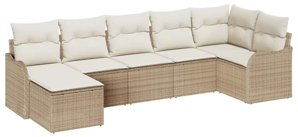vidaXL Σετ Καναπέ Κήπου με μαξιλάρι 7 pcs Μπεζ Πολυ ράταν