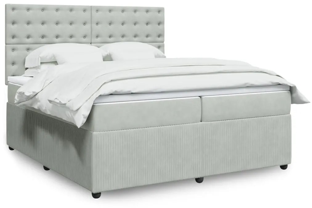 vidaXL Κρεβάτι Boxspring με Στρώμα Ανοιχτό Γκρι 200x200 εκ. Βελούδινο