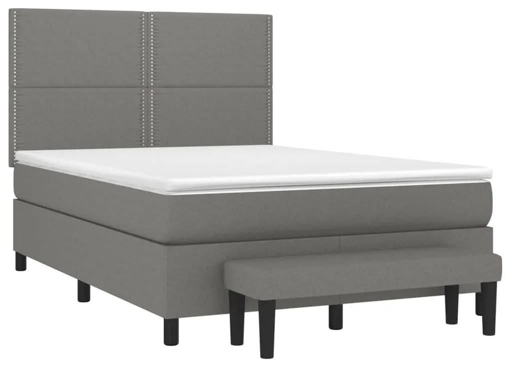 Κρεβάτι Boxspring με Στρώμα Σκούρο Γκρι 140x190 εκ. Υφασμάτινο - Γκρι