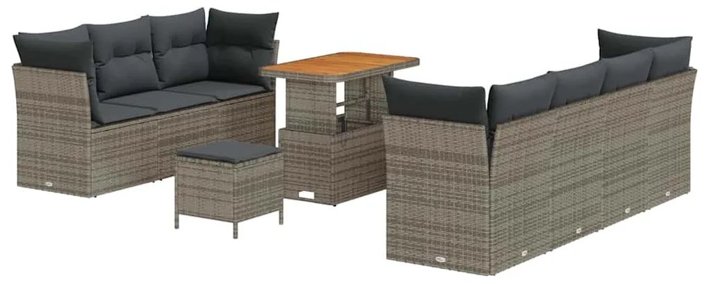 vidaXL Σετ Καναπέ Κήπου Ρυθμιζόμενο ύψος 10 pcs Γκρι συνθετικό ρατάν