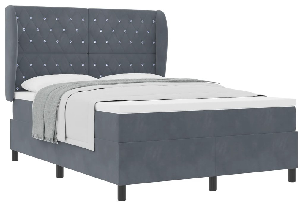 vidaXL Κρεβάτι Box Spring με Στρώμα Σκούρο Γκρι 140x200 εκ. Βελούδο