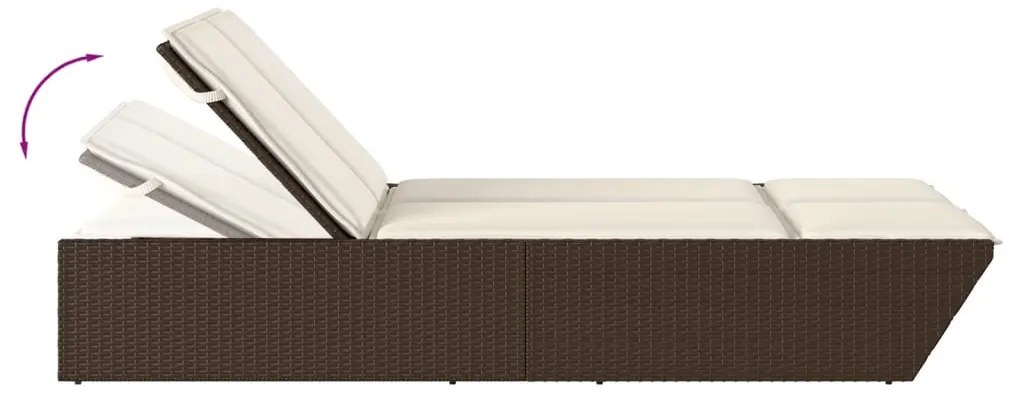 vidaXL Ξαπλώστρα Διπλή Καφέ από Συνθετικό Ρατάν με Μαξιλάρια