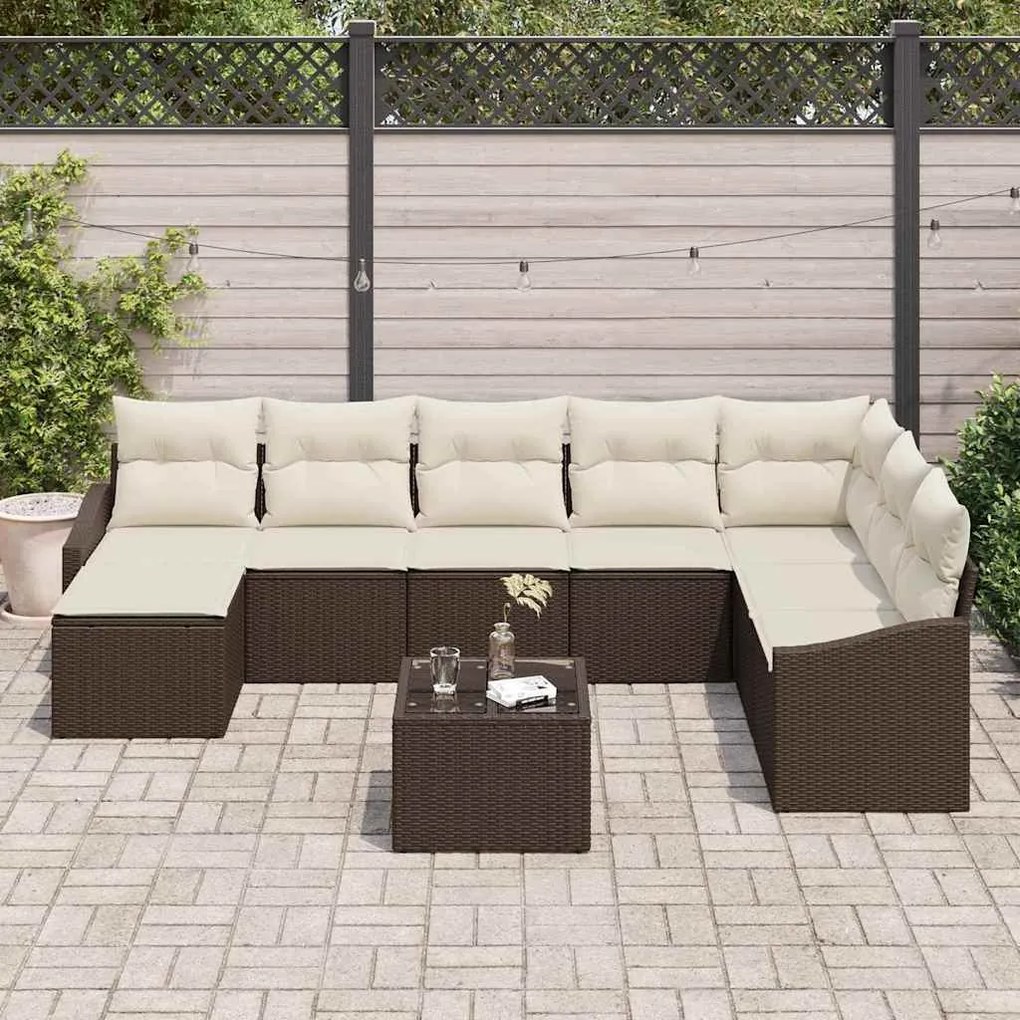 vidaXL Σετ Καναπέ Κήπου 9 pcs Καφέ Πολυ ράταν