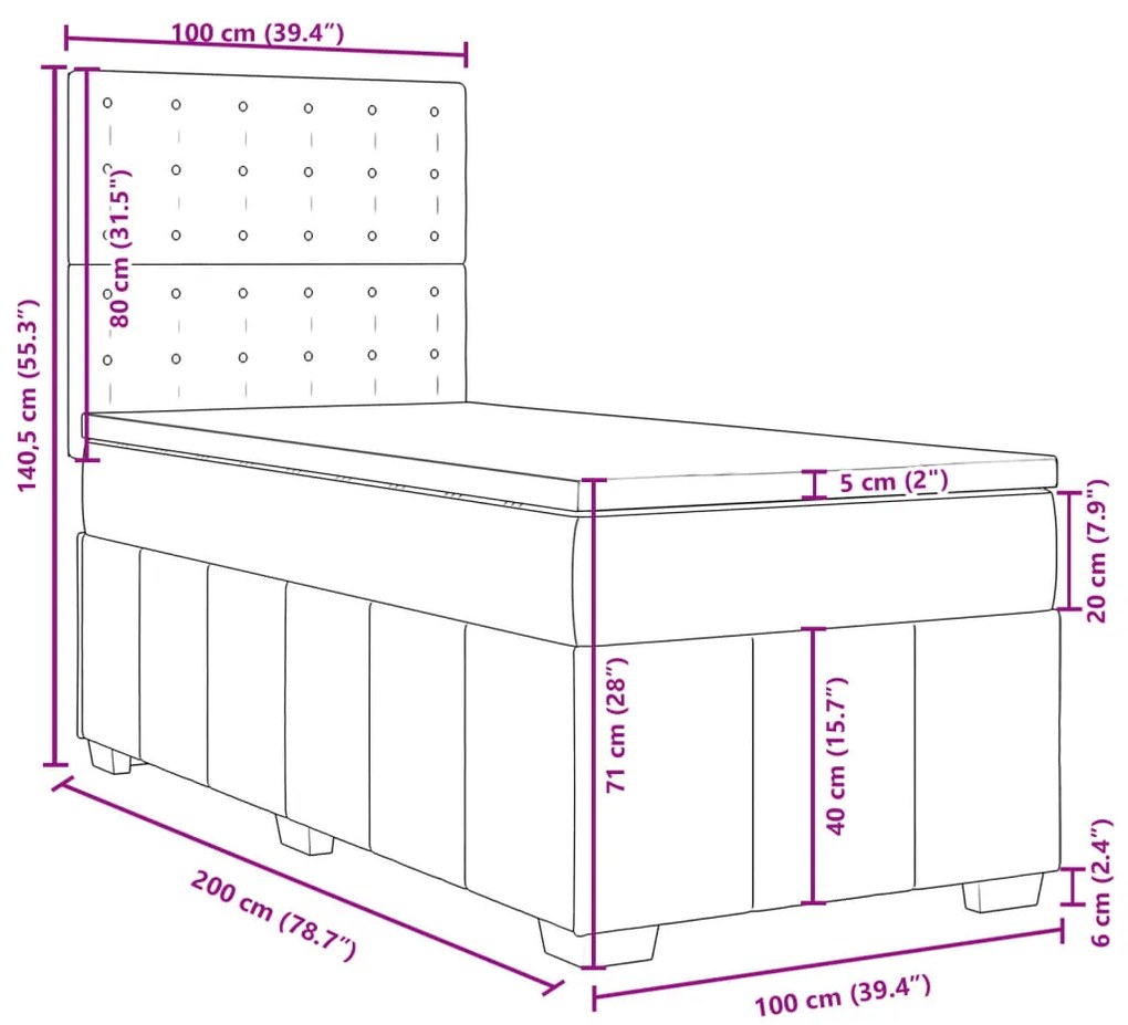 Κρεβάτι Boxspring με Στρώμα Σκούρο Καφέ 100x200 εκ. Υφασμάτινο - Καφέ