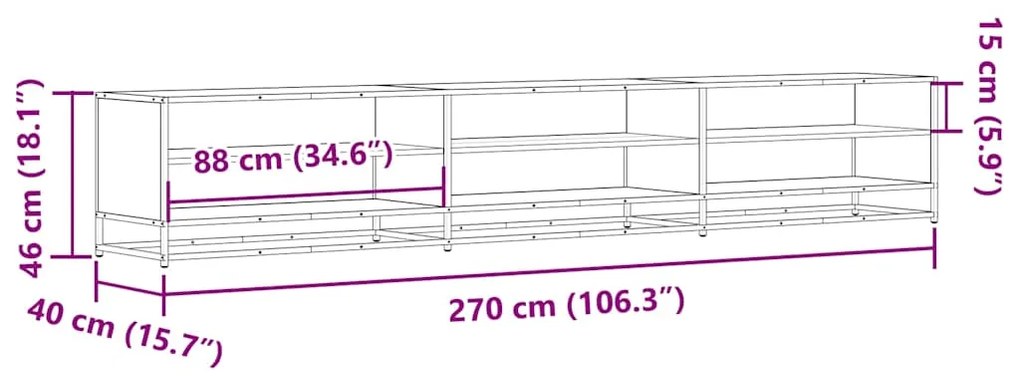 Ντουλάπι τηλεόρασης καφέ δρυς 270x40x46 cm Κατασκευασμένο ξύλο - Καφέ