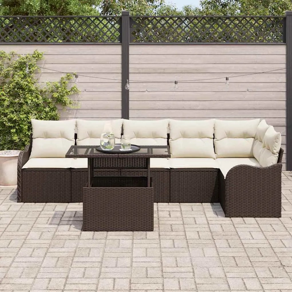 vidaXL Σετ Καναπέ Κήπου με μαξιλάρι 7 pcs Καφέ Πολυ ράταν