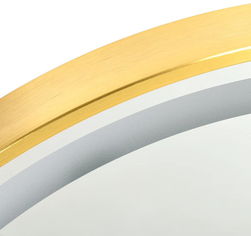 kleankin Στρογγυλός καθρέφτης μπάνιου με φωτισμό LED, ένδειξη ώρας, λειτουργία μνήμης, χρυσό + ασήμι