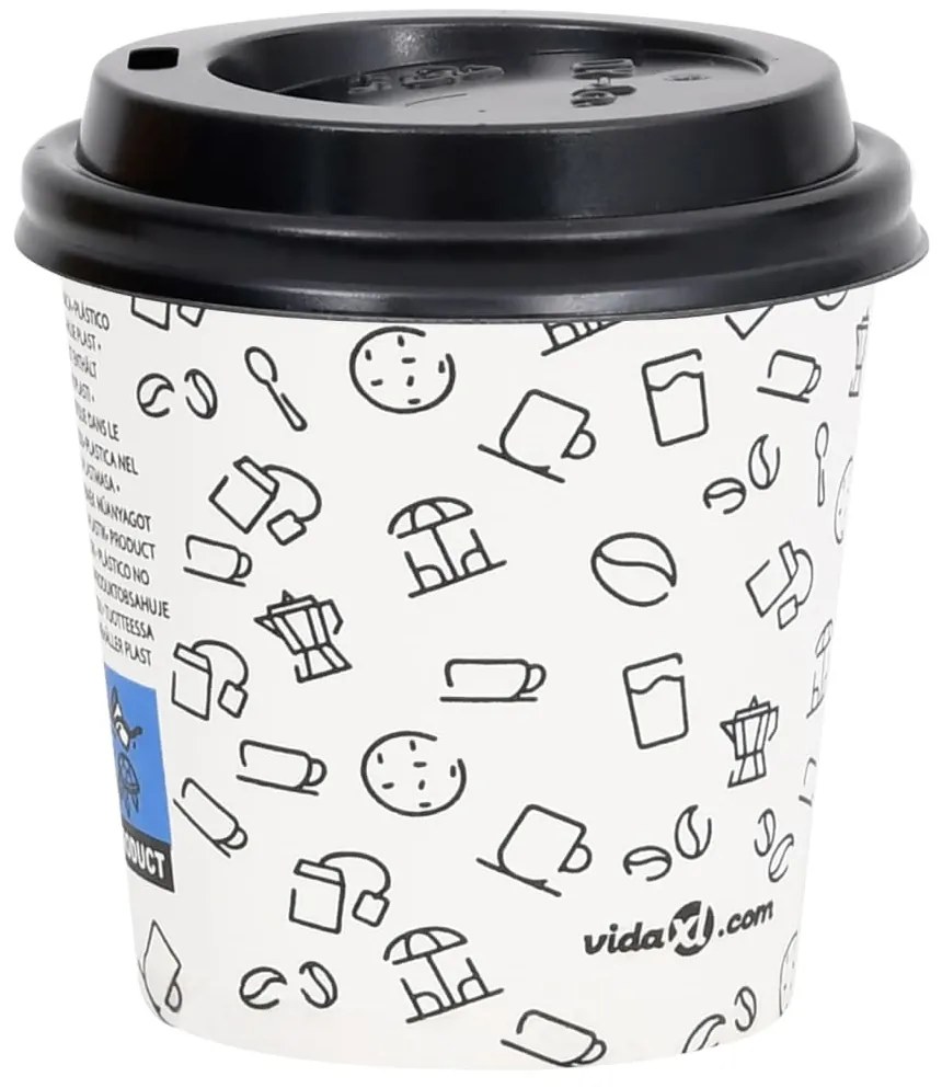 vidaXL Ποτήρια Καφέ Χάρτινα με Καπάκια 120 ml 1000 Τεμάχια Λευκά/Μαύρα