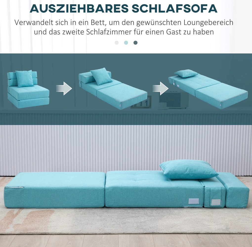 HOMCOM Πολυθρόνα-κρεβάτι, αποσπώμενο κάλυμμα, 70 cm x 70 cm x 61 cm, Ανοιχτό Μπλε