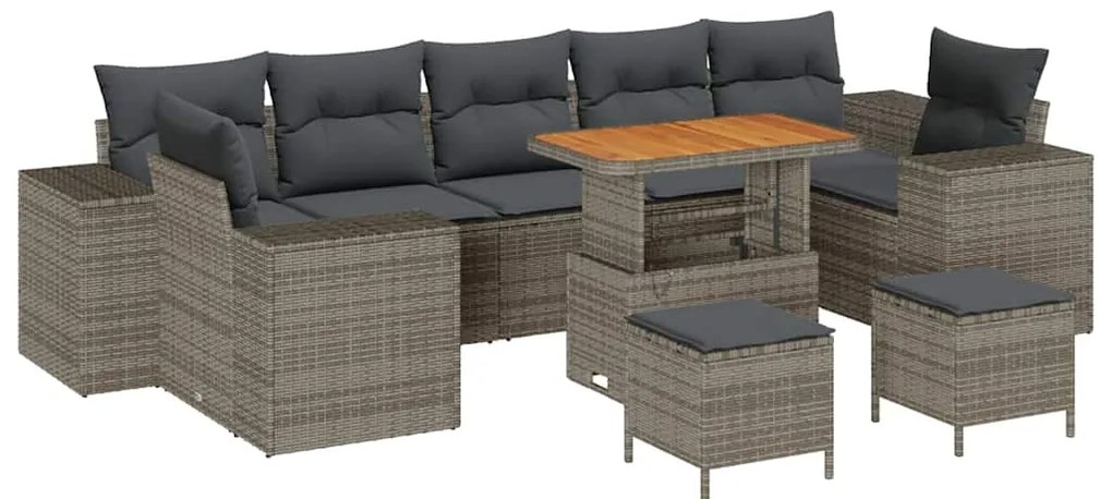 vidaXL Σετ Καναπέ Κήπου με μαξιλάρι 10 pcs Γκρι 90 x 55 x 71 cm
