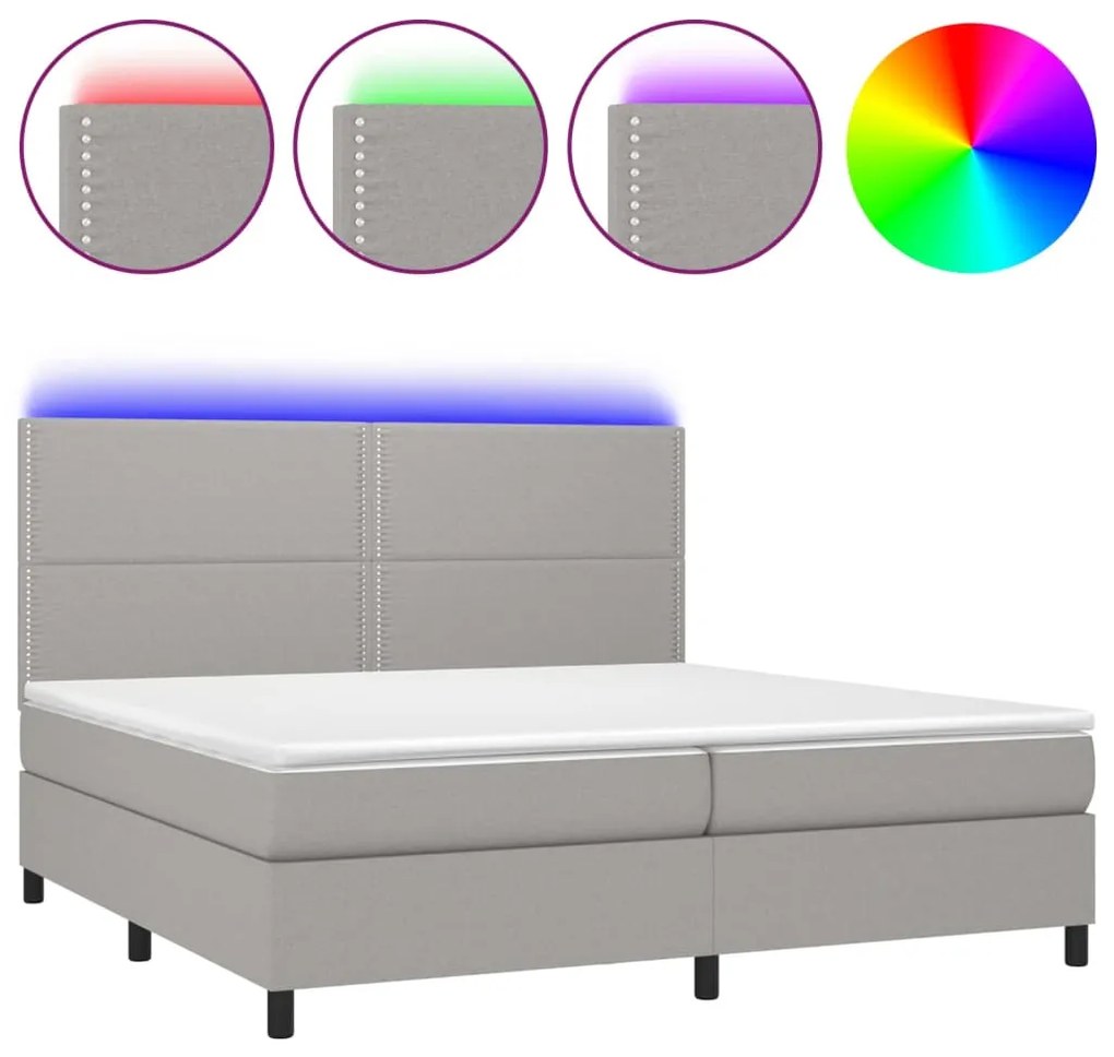 vidaXL Κρεβάτι Boxspring με Στρώμα &amp; LED Αν.Γκρι 200x200εκ. Υφασμάτινο