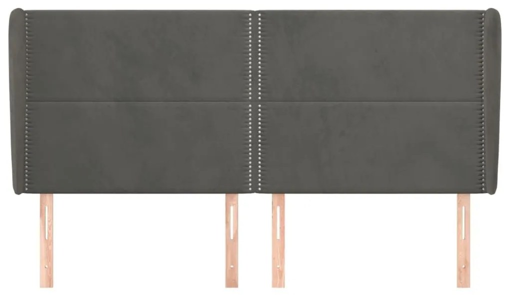 Κεφαλάρι με Πτερύγια Σκούρο Γκρι 183x23x118/128 εκ. Βελούδινο - Γκρι